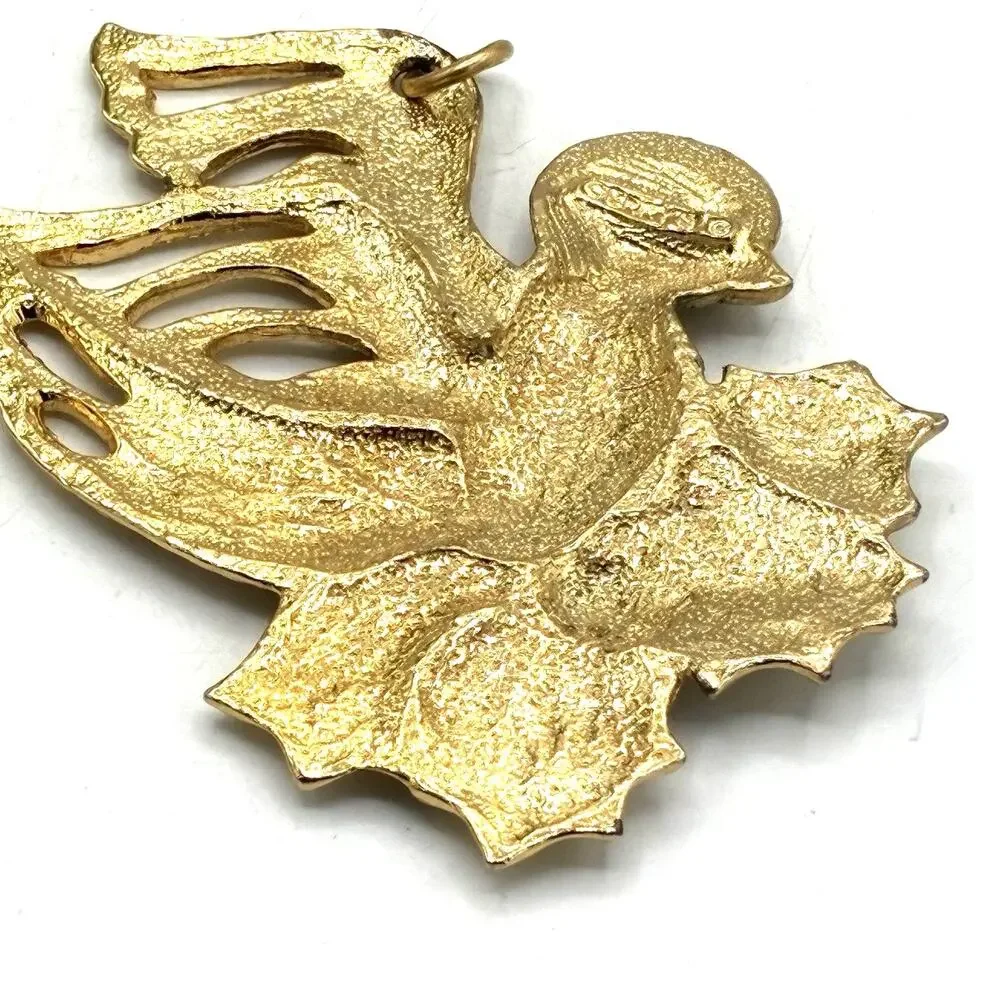 Signed Gerry’s Vintage Gold Tone Bird Pendant Textured Figural 2x3”